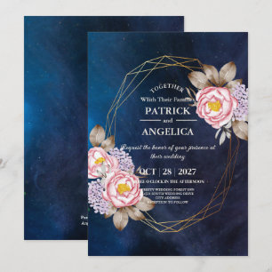 Moderne Navy Blue Burgundy Gold Blush Pink Wedding Einladung