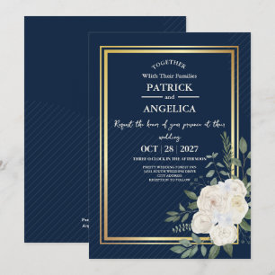 Moderne Navy Blue Burgundy Gold Blush Pink Wedding Einladung