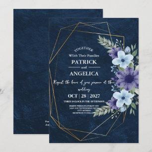 Moderne Navy Blue Burgundy Gold Blush Pink Wedding Einladung