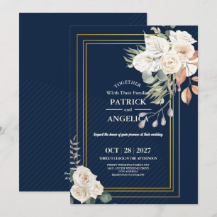 Moderne Navy Blue Burgundy Gold Blush Pink Wedding Einladung