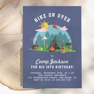 Moderne Navy-Blue-Camping-Geburtstagsfeier Einladung