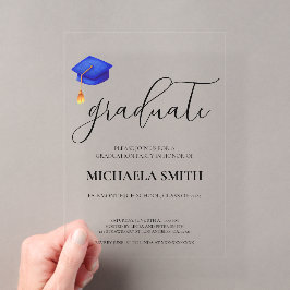 Moderne Navy Blue Cap High School Graduation Party Acryleinladungen