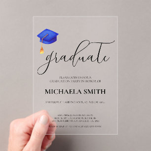 Moderne Navy Blue Cap High School Graduation Party Acryleinladungen