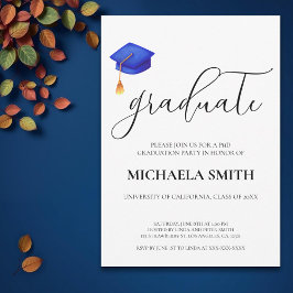 Moderne Navy Blue Cap PhD Graduation Party Einladung