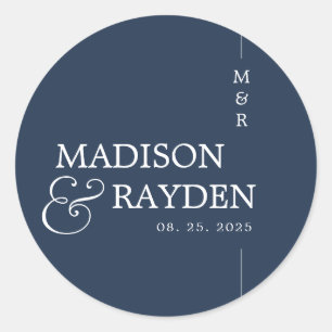 Moderne Navy Blue Chic Monogram Wedding Vielen Dan Runder Aufkleber