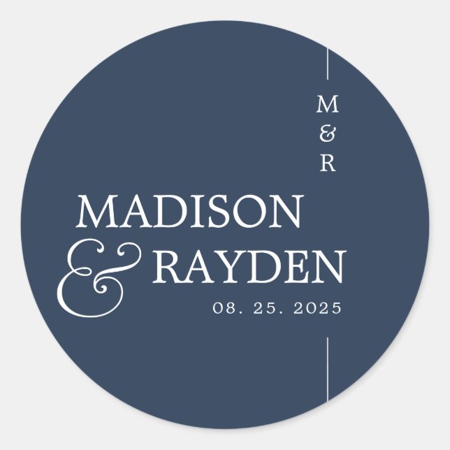 Moderne Navy Blue Chic Monogram Wedding Vielen Dan Runder Aufkleber (Vorderseite)