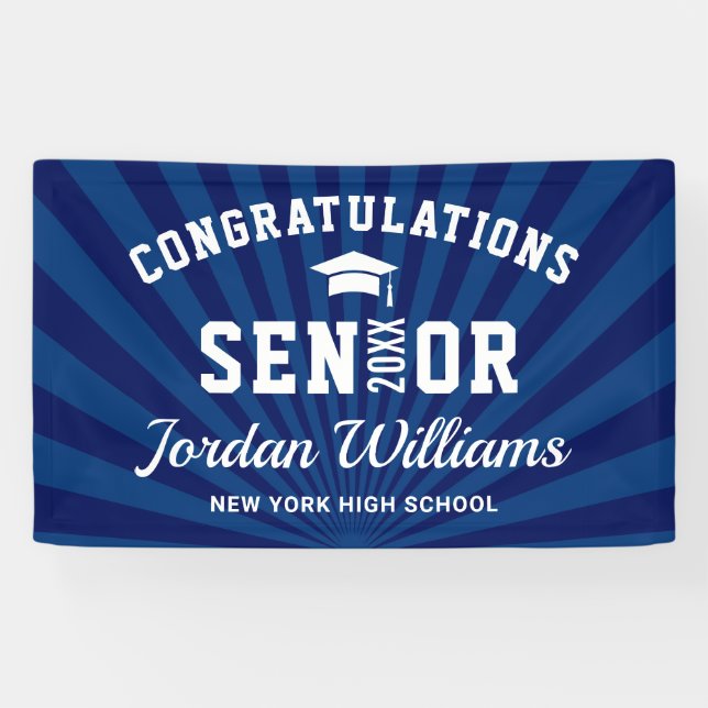 Moderne Navy Blue Class der Graduation Party 2024 Banner (Horizontal)