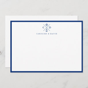 Moderne Navy Blue Couple's Nautical Flat Note Card Mitteilungskarte