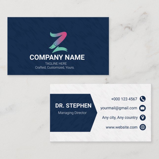 Moderne Navy-Blue Creative Gradient-Logo  Visitenkarte (Vorne/Hinten)