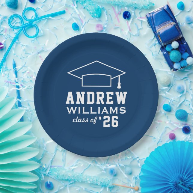 Moderne Navy Blue Custom Graduation Party Pappteller (Party)