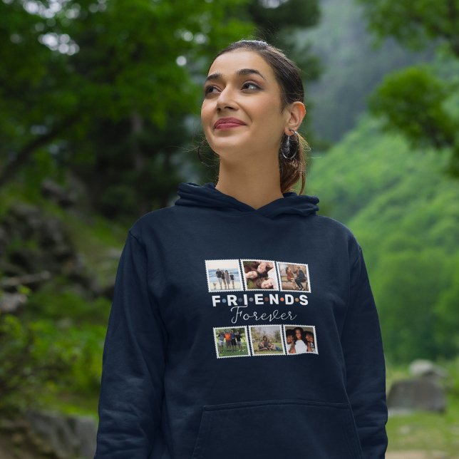 Moderne Navy Blue Friends Forever Foto Collage Hoodie (Von Creator hochgeladen)