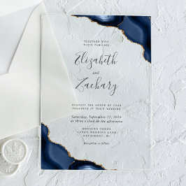 Moderne Navy Blue Gold Agate Corners Wedding Acryleinladungen