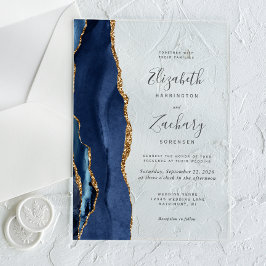 Moderne Navy Blue Gold Agate Hochzeit Acryleinladungen