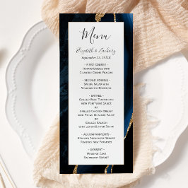 Moderne Navy Blue Gold Agate Hochzeit Menükarte