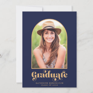 Moderne Navy Blue Gold Arch Foto Graduation Party Einladung