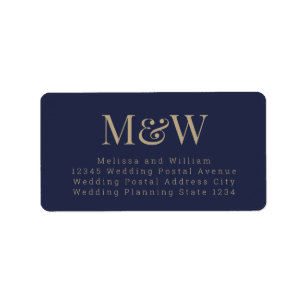 Moderne Navy Blue Gold-Elegante Monogram-Adresse Adressaufkleber