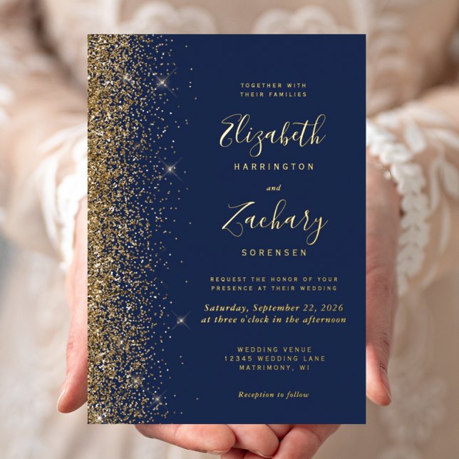 Moderne Navy Blue Gold Glitzer Edge Wedding Folieneinladung (Von Creator hochgeladen)