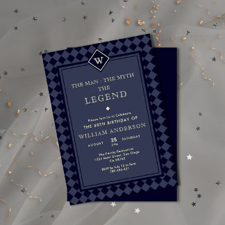 Moderne Navy Blue & Gold Monogram Legend Einladung