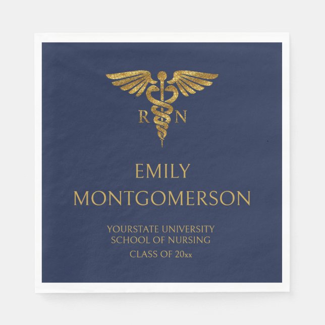 Moderne Navy Blue Gold Nursing School RN Abschluss Serviette (Vorderseite)
