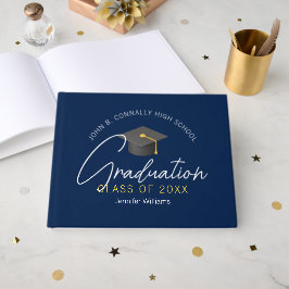 Moderne Navy Blue Graduate Custom Graduate Party Gästebuch