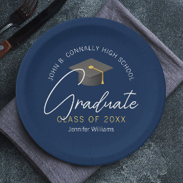 Moderne Navy Blue Graduate Custom Graduate Party Pappteller
