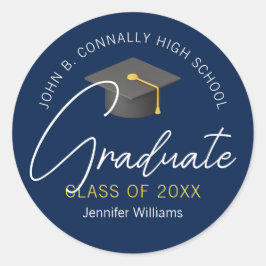 Moderne Navy Blue Graduate Custom Graduate Party Runder Aufkleber