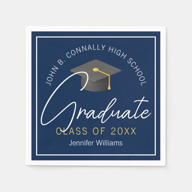 Moderne Navy Blue Graduate Custom Graduate Party Serviette (Vorderseite)