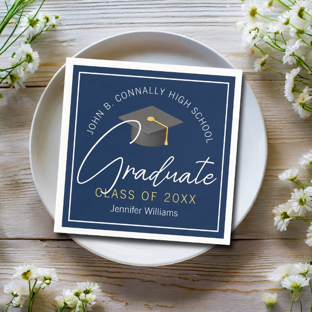 Moderne Navy Blue Graduate Custom Graduate Party Serviette (Von Creator hochgeladen)