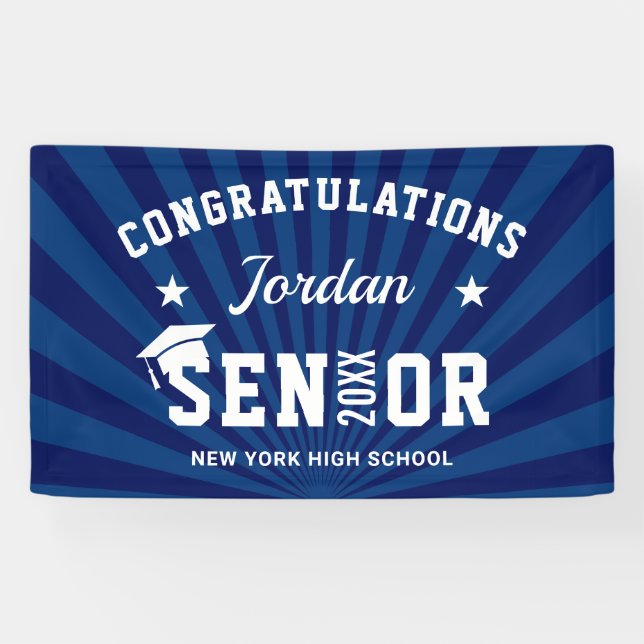 Moderne Navy Blue Graduation Party Banner (Horizontal)