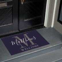 Moderne Navy Blue Gray Monogram Newlyweds Wedding