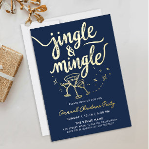 Moderne Navy Blue Jingle And Mingle Cocktail-Schri Folieneinladung