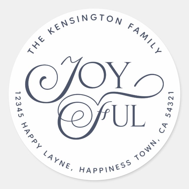 Moderne Navy Blue Joyful Holiday Rücksendeadresse Runder Aufkleber (Vorderseite)