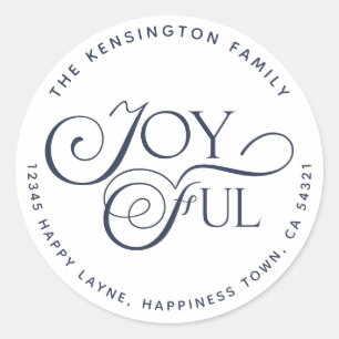 Moderne Navy Blue Joyful Holiday Rücksendeadresse Runder Aufkleber