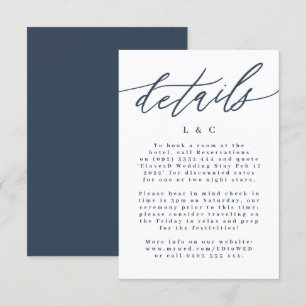 Moderne Navy-Blue-Kalligrafie-Hochzeitdetails RSVP Karte