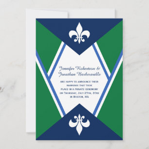 Moderne Navy Blue Kelly Green Post Hochzeit Einladung