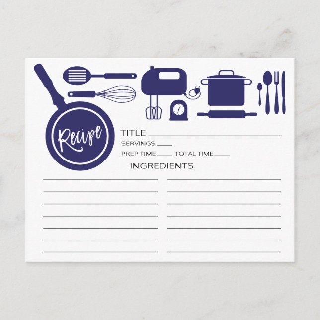 Moderne Navy Blue Kitchen Utensipe Karte (Vorderseite)