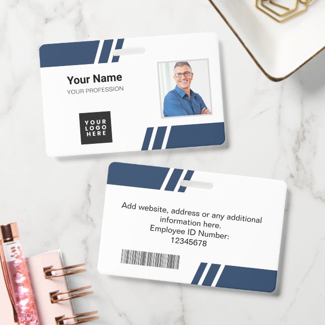 Moderne Navy Blue Mitarbeiter-ID-Karte Ausweis (Büro)