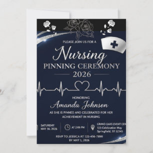 Moderne Navy-Blue-Pflege-Pinning-Zeremonie-Einladu Einladung