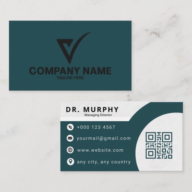 Moderne Navy Blue professionelle QR-Code Visitenka Visitenkarte (Vorne/Hinten)