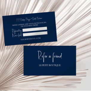 Moderne Navy Blue Refer a Friend Empfehlungskarte