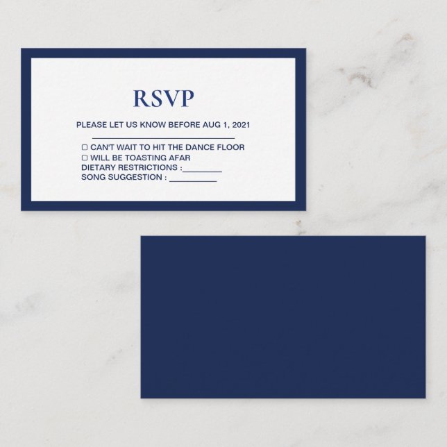 Moderne Navy-Blue Royal Wedding Rsvp Card Begleitkarte (Vorne/Hinten)