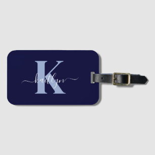 Moderne Navy-Blue-Schrift-Monogramm Gepäckanhänger