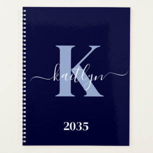 Moderne Navy-Blue-Schrift-Monogramm Planer