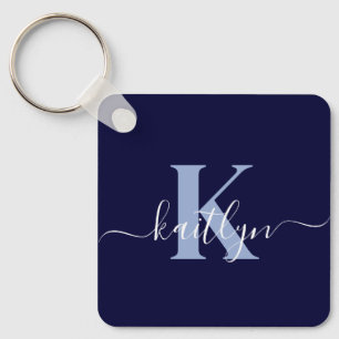 Moderne Navy-Blue-Schrift-Monogramm Schlüsselanhänger