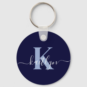 Moderne Navy-Blue-Schrift-Monogramm Schlüsselanhänger