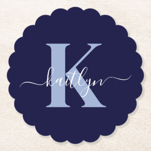 Moderne Navy-Blue-Schrift-Monogramm Untersetzer