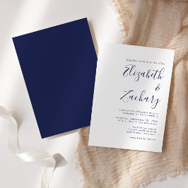 Moderne Navy Blue Script Hochzeit Einladung