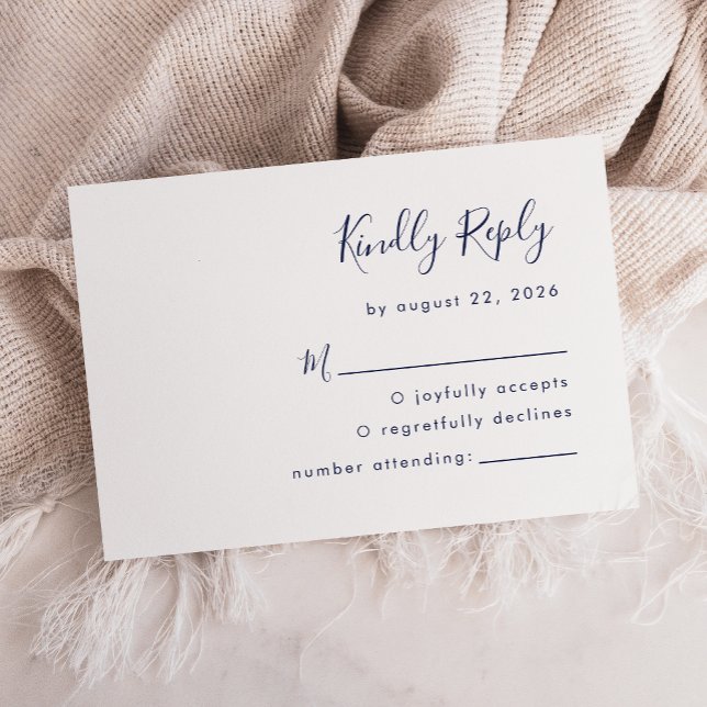 Moderne Navy Blue Script Hochzeit RSVP Karte (Von Creator hochgeladen)