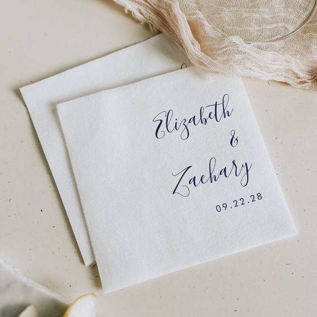 Moderne Navy Blue Script Hochzeit Serviette (Von Creator hochgeladen)