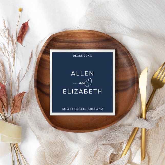 Moderne Navy Blue Stilvolle Personalisierte Hochze Serviette (Von Creator hochgeladen)